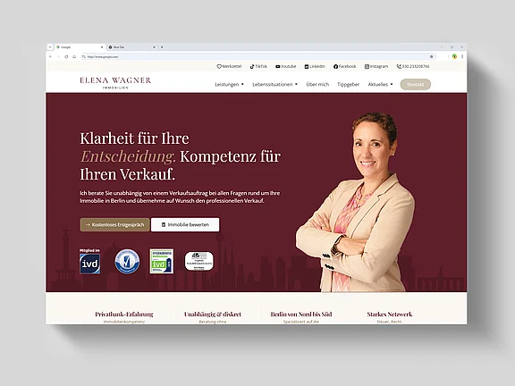 Website Elena Wagner Immobilienberatung Berlin, Referenz von edesign