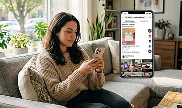 Suche auf TikTok am Smartphone, Symbolbild zu Social Search